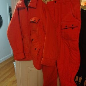 Bright Orange Quilted Jacket and Pants Set